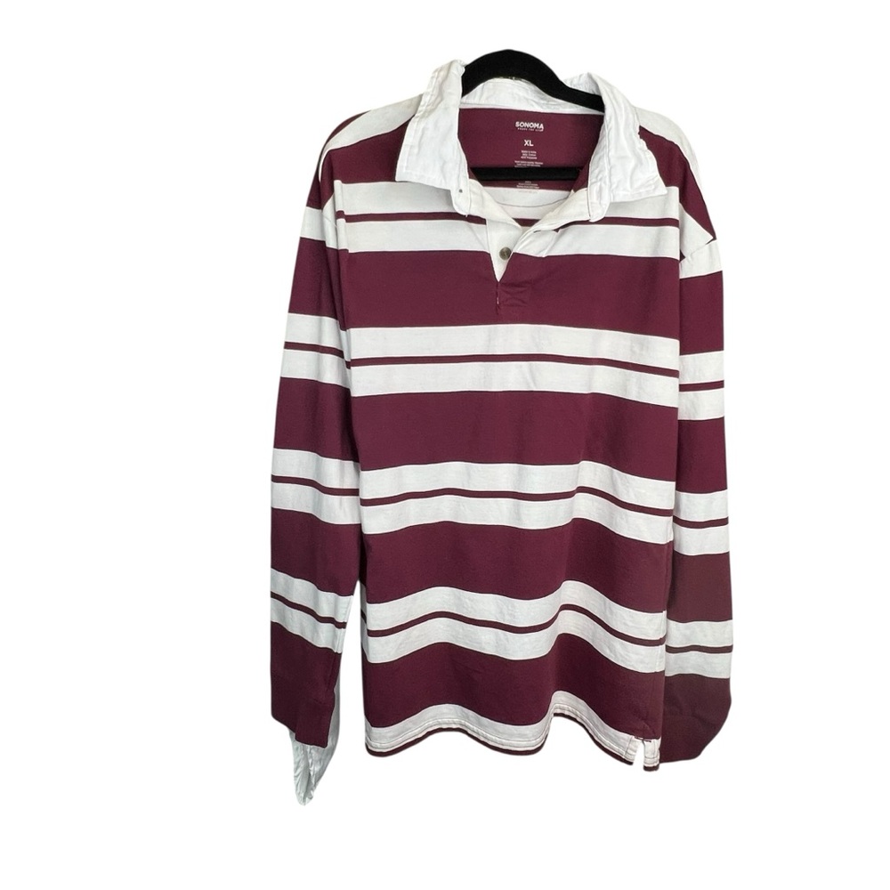Sonoma Maroon and White Cotton Blend Top